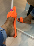 Neon Orange Braided Slides