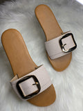 Beige Buckle Slides