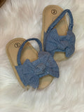 Baby Blue Jean Bow Tie Sandals