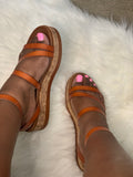 Cognac Strappy Wedges