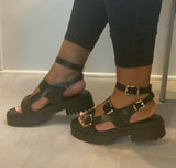 Black Strappy Buckle Sandals