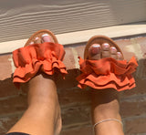 Orange Ruffle Slides